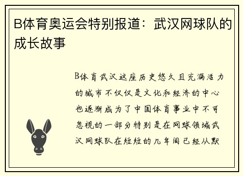 B体育奥运会特别报道：武汉网球队的成长故事